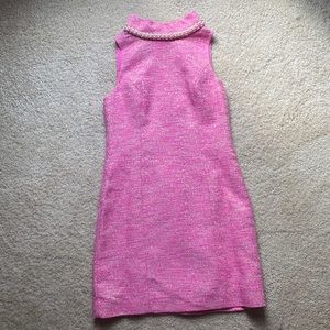 Lilly Pulitzer Pink Sleeveless Tweed Shift Dress with Pearl Collar